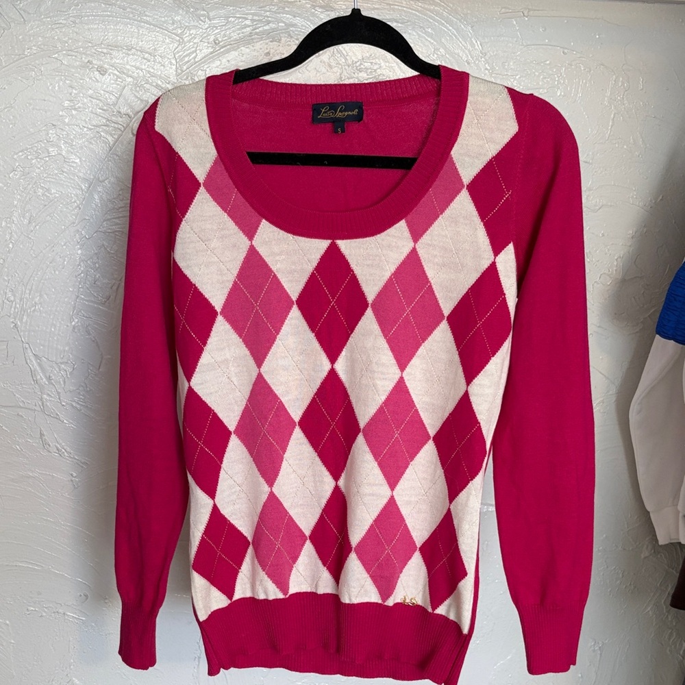 Luisa Spagnoli Pink and Cream Argyle Sweater